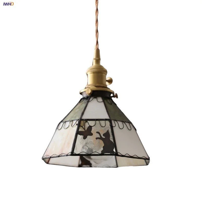 Tiffany Glass LED Pendant Light Kitchen Bar Cat Modern Hanging Lights