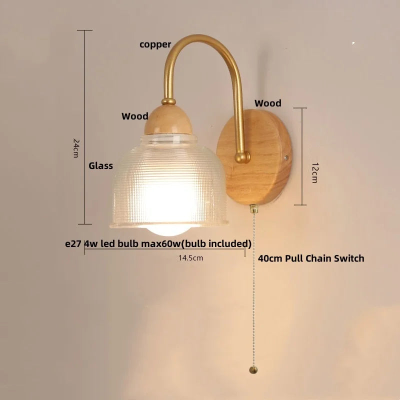 Nordic Glass LED Wall Sconce with Pull Chain Switch for Home Decor