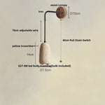 Afralia™ Yellow Travertine LED Wall Sconce Pull Chain Switch, Nordic Modern Wood Mirror Light