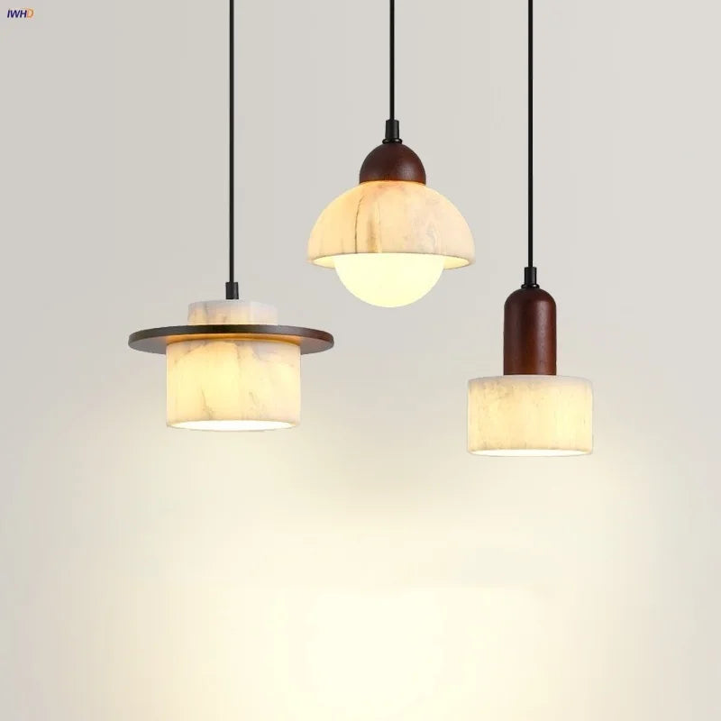 Afralia™ Marble LED Hanging Lights Wood Pendant Lamp for Indoor Home Decor