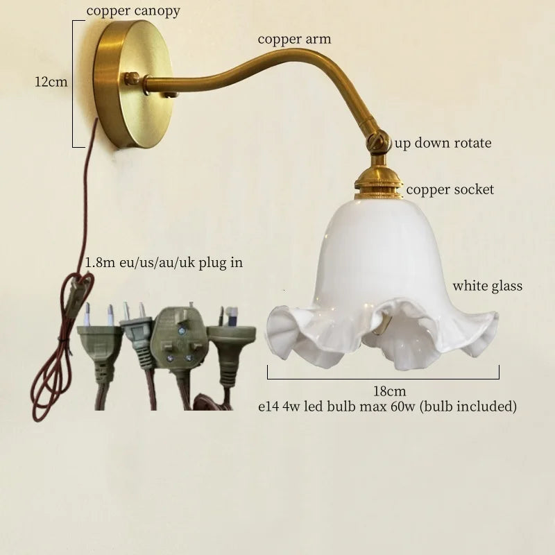 Afralia™ Glass LED Wall Light Fixture Bedroom Stair Living Room Bedside Lamp Vintage Copper