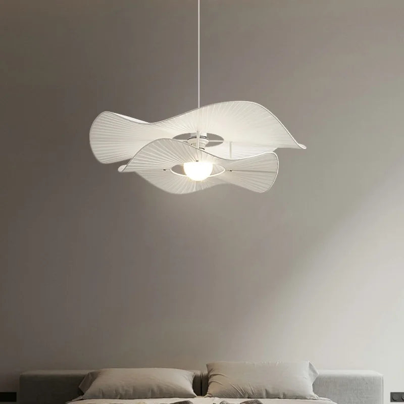 Pleated Fabric Pendant Lights E27 White Chandelier - Nordic 2 Layer Design