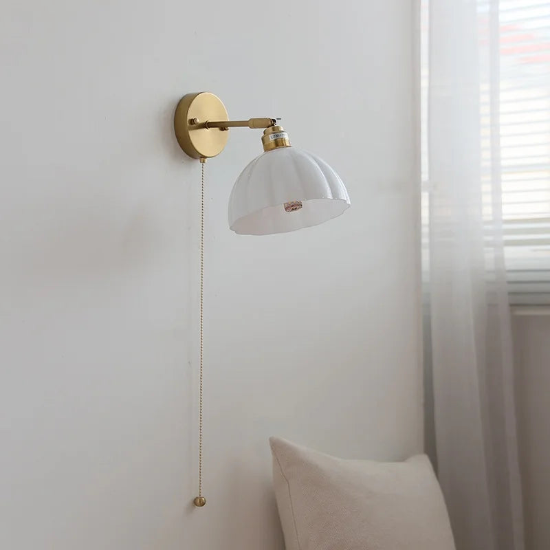Rotatable Glass LED Wall Lamp with Copper Socket and Pull Chain Switch