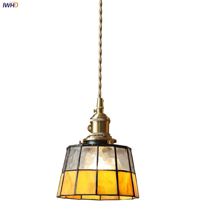 Brass LED Pendant Light with Adjustable Glass & Wood Hang Lamp