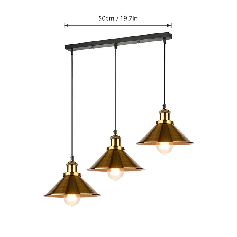 Vintage Industrial Chandelier - Retro Loft 3-Head Pendant Lamp in High-Quality Black Gold Finish