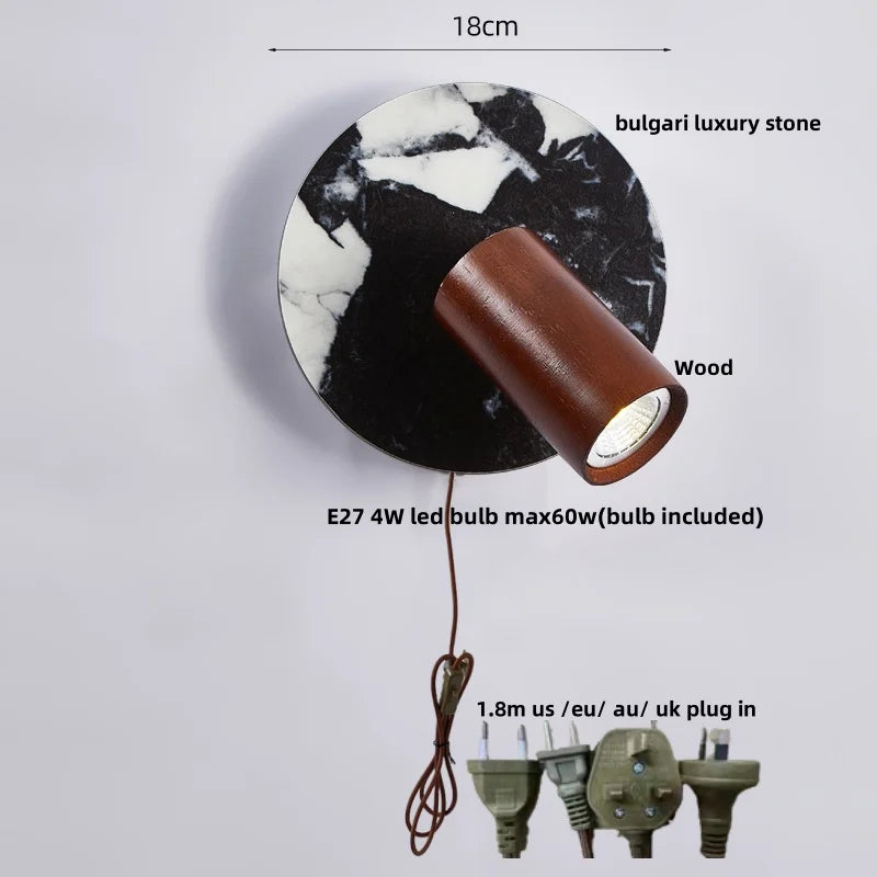 Wood & Stone LED Wall Lights - Modern Nordic Style for Home Decor