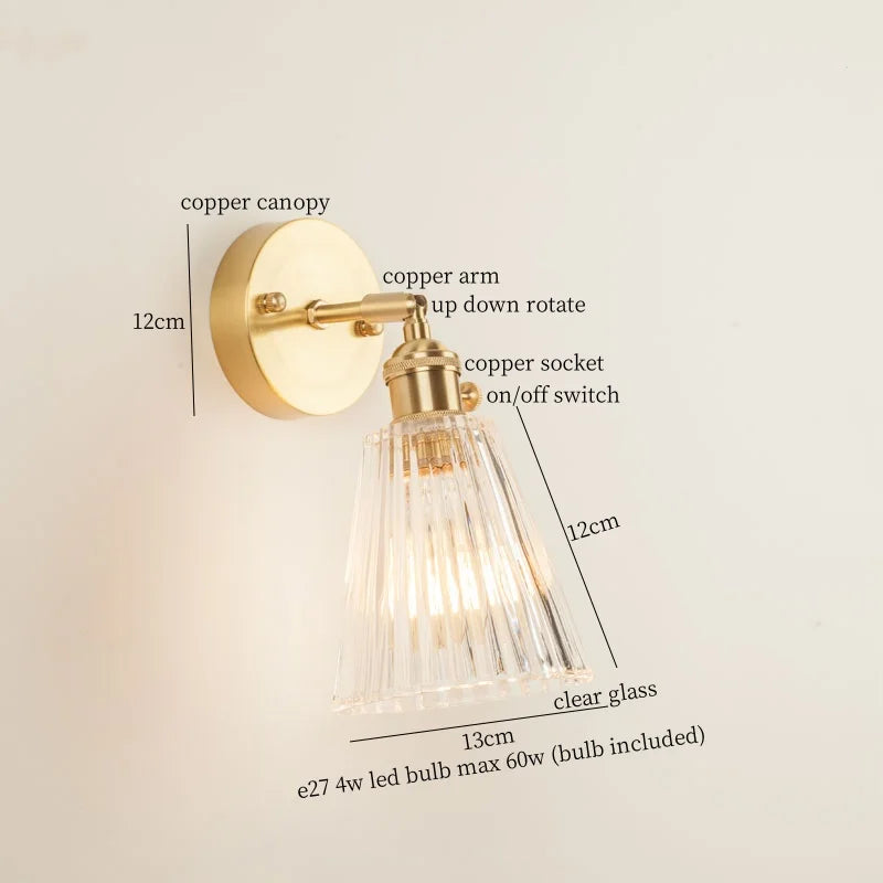 Afralia™ Striped Glass LED Wall Sconce Copper Arm Vintage Lampara Pared