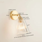Afralia™ Striped Glass LED Wall Sconce Copper Arm Vintage Lampara Pared