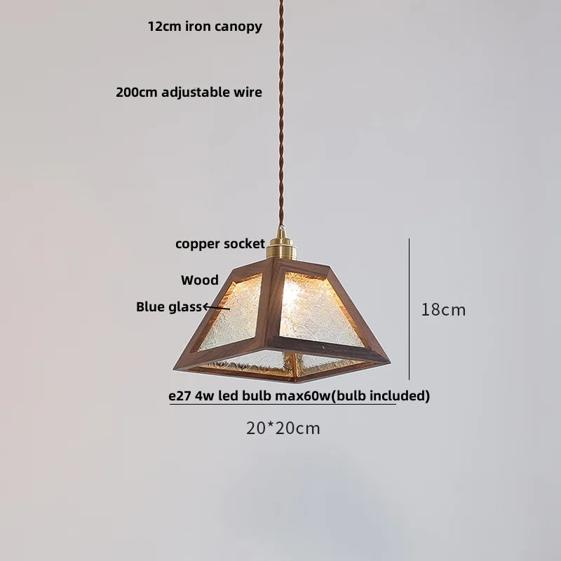 LED Glass & Wood Pendant Light for Aisle, Coffee Living Room - Japanese Style