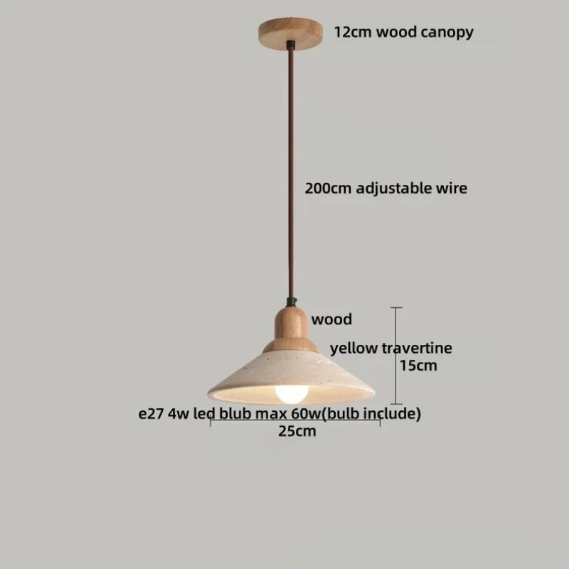 Wabi Sabi LED Pendant Lights Brown Wood Stone Yellow Travertine Hang Lamp