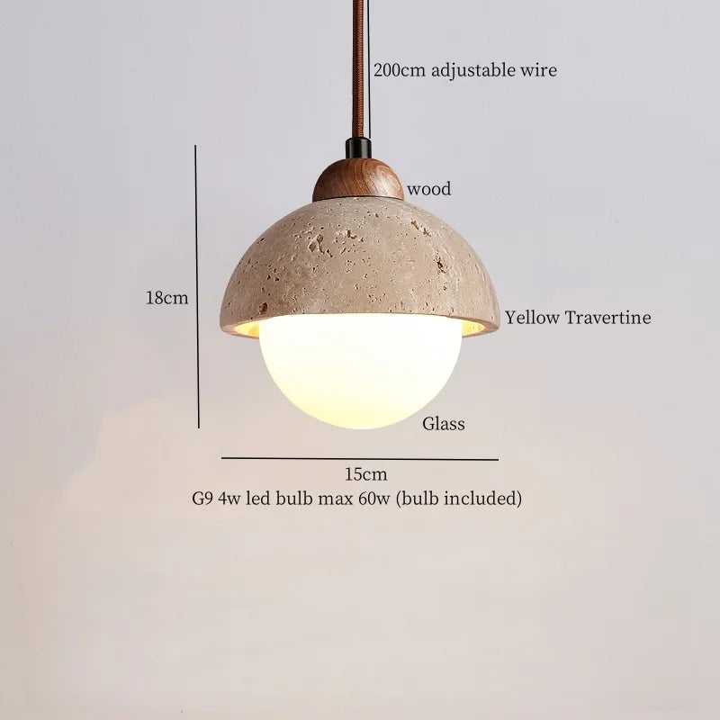 Afralia™ Creative Stone LED Pendant Light Yellow Travertine Nordic Minimalism Hanging Lamp