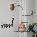 Amber Glass LED Wall Light with Pull Chain Switch, Modern Nordic Flower Wall Sconce