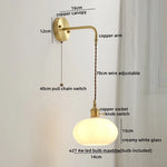 Glass Copper LED Wall Lights with Knob Switch, Modern Bedside Lamp