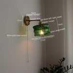 LED Glass Copper Wall Sconce Pull Chain Switch Lamp for Bedroom Living Room