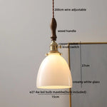 Green Glass LED Pendant Lamp with Knob Switch, Copper Chandelier