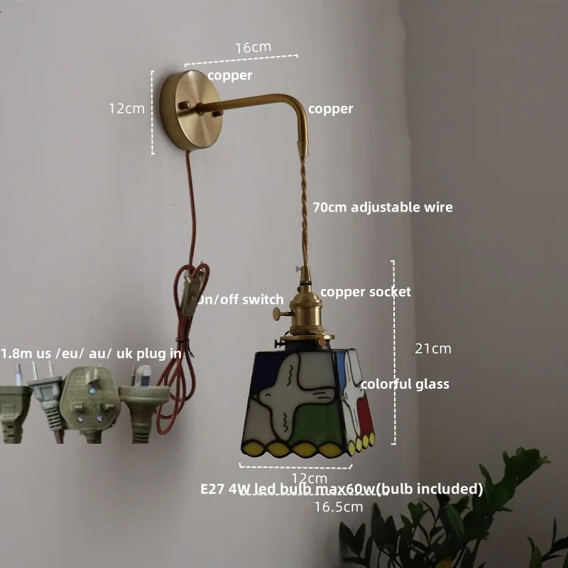 Tiffany Style Glass Wall Light Fixture - Colorful LED Switch Up Down Rotate