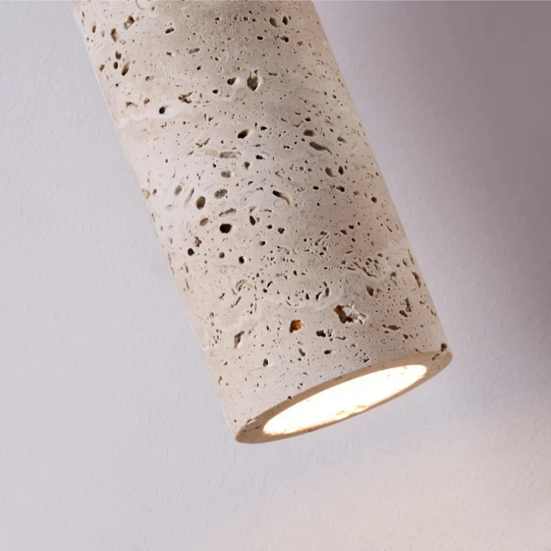 Wood LED Wall Lamp Yellow Travertine Pull Chain Switch Modern Nordic Style
