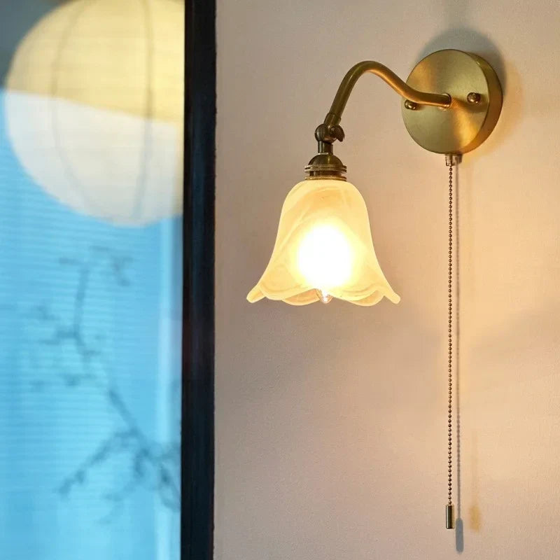 Afralia™ Glass LED Wall Light Fixture Bedroom Stair Living Room Bedside Lamp Vintage Copper