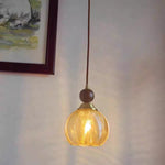 Amber Glass LED Pendant Light - Modern Nordic Design with Iron Base
