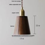 Afralia™ LED Pendant Lamp: Japan Style, Copper Socket, Walnut Wood, Adjustable Hanging Light