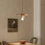 Afralia™ Round Wood LED Pendant Light | Yellow Travertine Stone | Wabi Sabi Home Decor