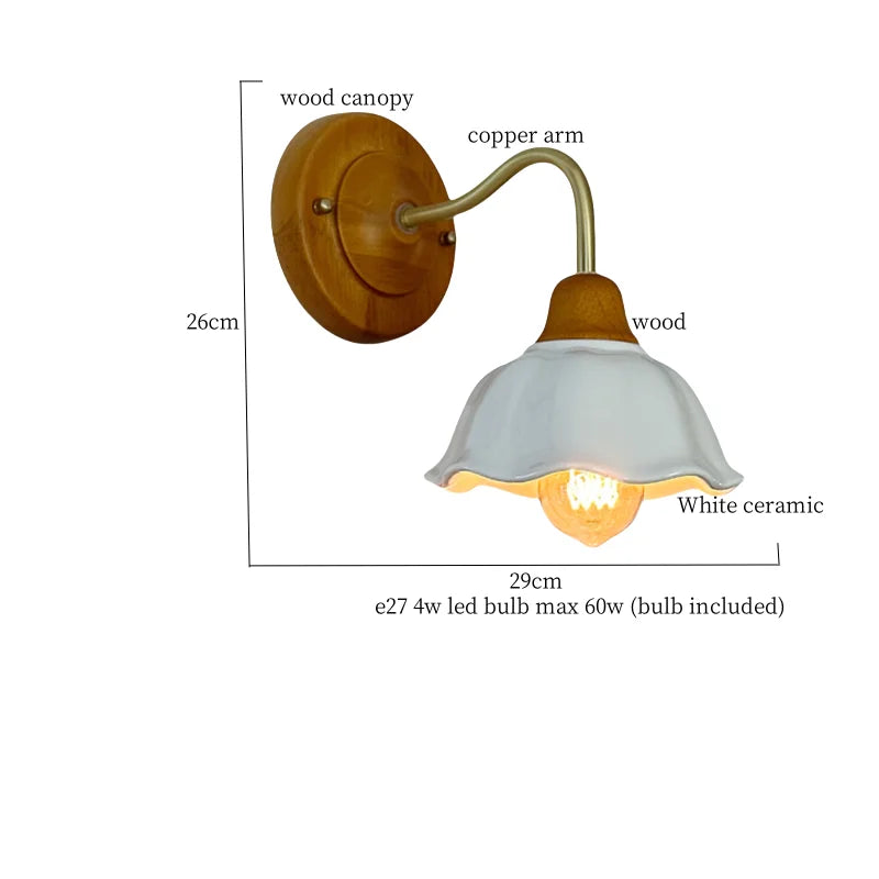 Afralia™ White Ceramic LED Wall Lamp | Japanese Vintage Copper Design