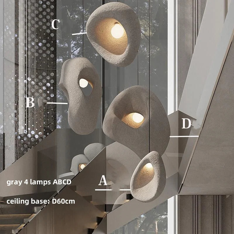 Wabi-sabi Resin Pendant Chandelier | Nordic Villa Stair Decor Droplight