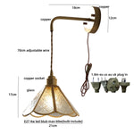 Blue Glass LED Wall Sconce Pull Chain Switch Staircase Tiffany Style Mirror Light