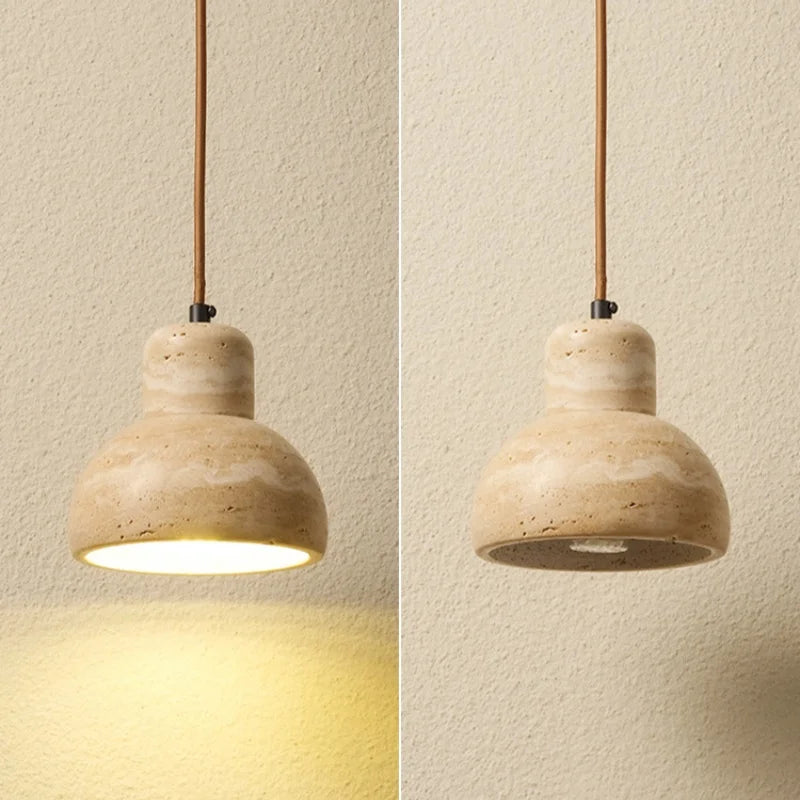 Yellow Travertine Stone LED Pendant Lamp for Kitchen, Living Room, Bedroom