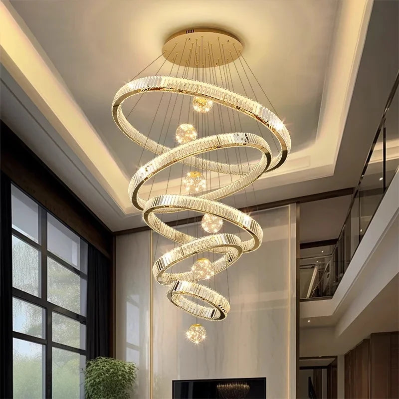 Afralia™ Luxury Glass Globe Chandelier Pendant Light with Dimmable LED for Modern Stairs