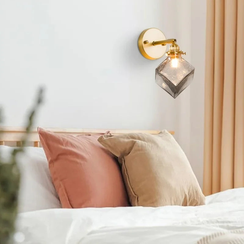 Afralia™ Grey Glass LED Wall Lamp Bedroom Living Room Loft Modern Copper Wandlamp