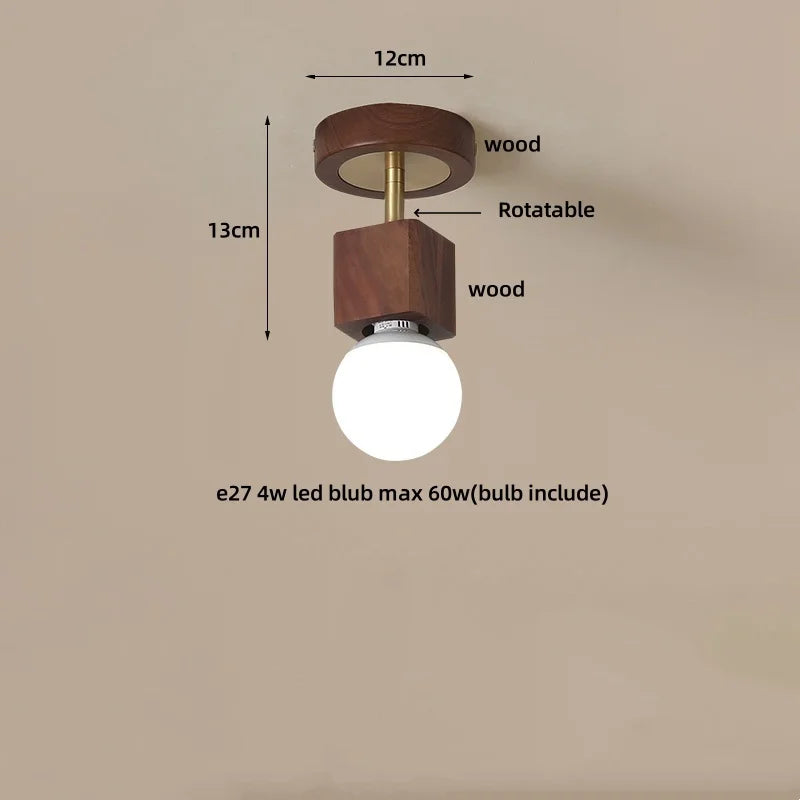 Cube Wood Copper LED Ceiling Light Fixture Vintage Loft Ceiling Lamp