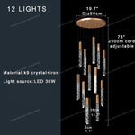 Crystal Circular Staircase Chandelier for Villa Duplex Foyer Decoration