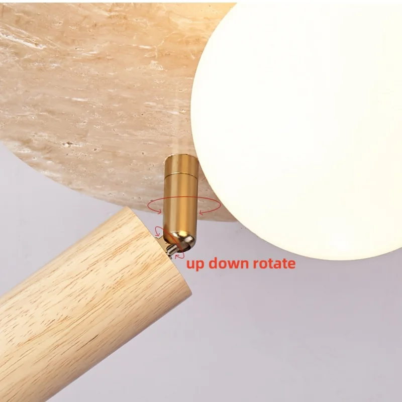Afralia™ Rotatable LED Ceiling Lamp Glass Yellow Travertine Wood Modern PlafondLamp
