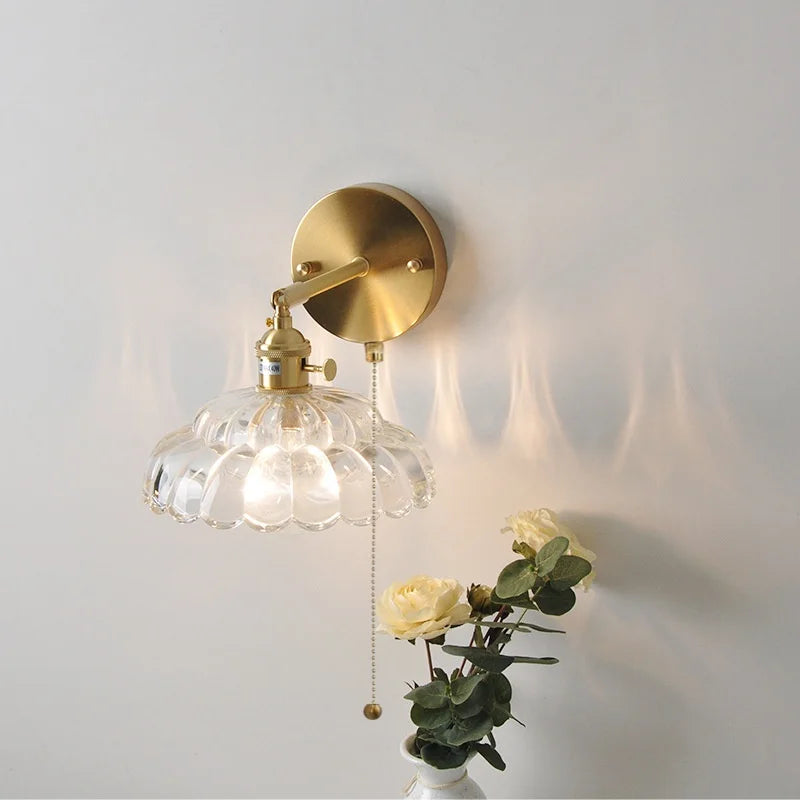 LED Glass Wall Lights Pull Chain Switch | Nordic Modern Design Bedside Lamp