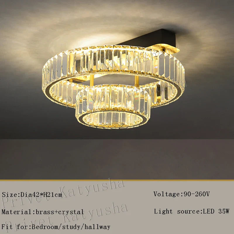 Gold Crystal Copper Ceiling Lamps LED Modern Home Room Decor Lighting