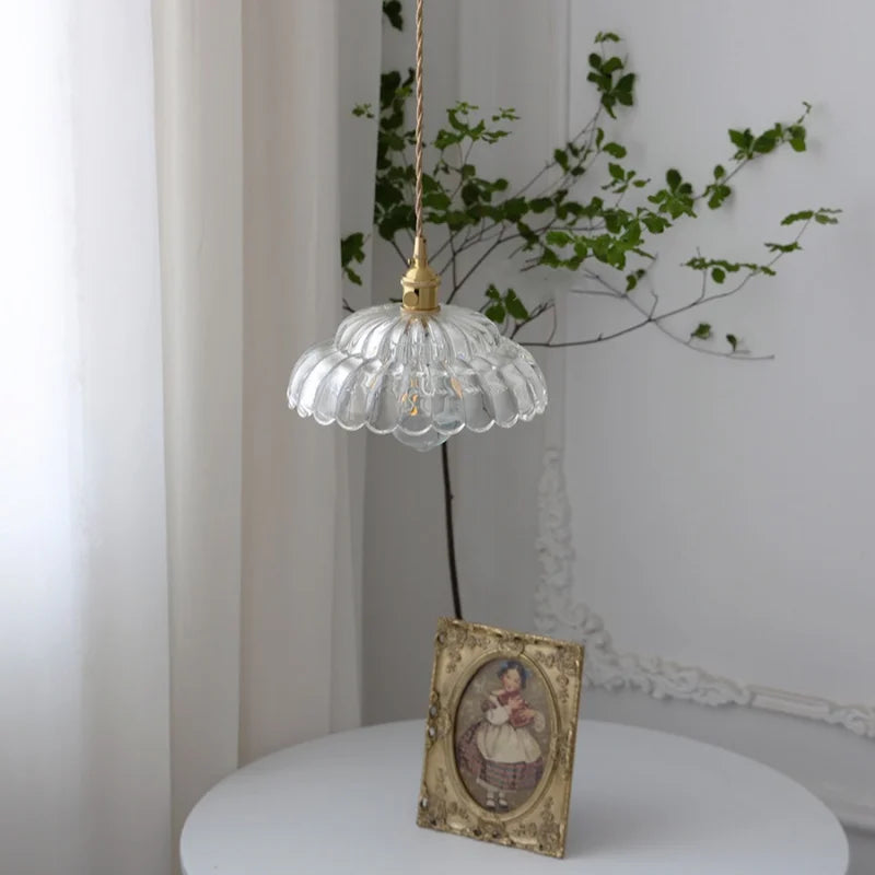 Walnut LED Glass Flower Pendant Light Fixture Adjusts Wire Modern Dining Bathroom