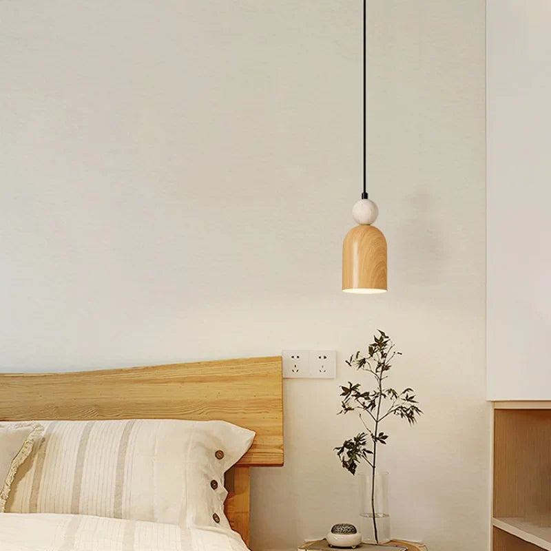 Yellow Iron LED Pendant Lamp Yellow Travertine Stone Ball in Wabi Sabi Style