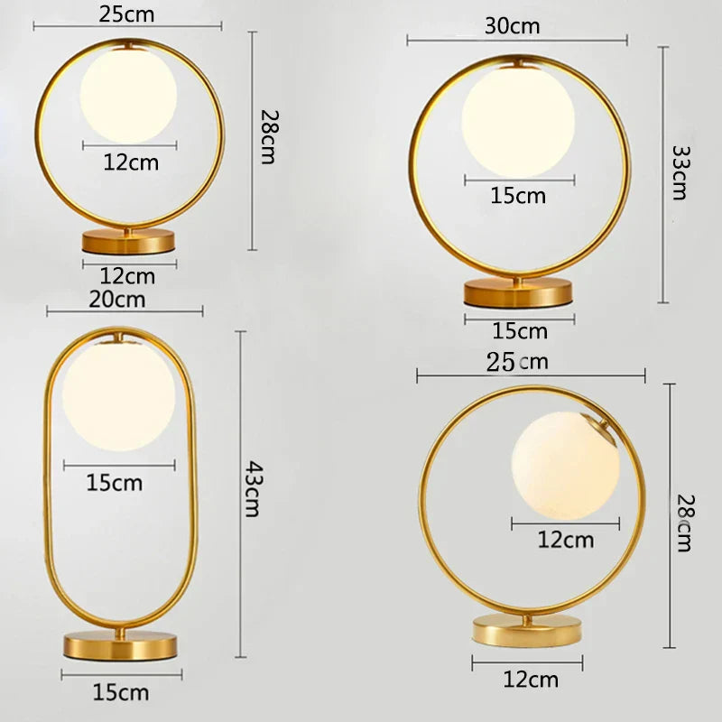LED Brass Glass Table Lamp for Bedside Reading Desk - Modern Round Ring Design