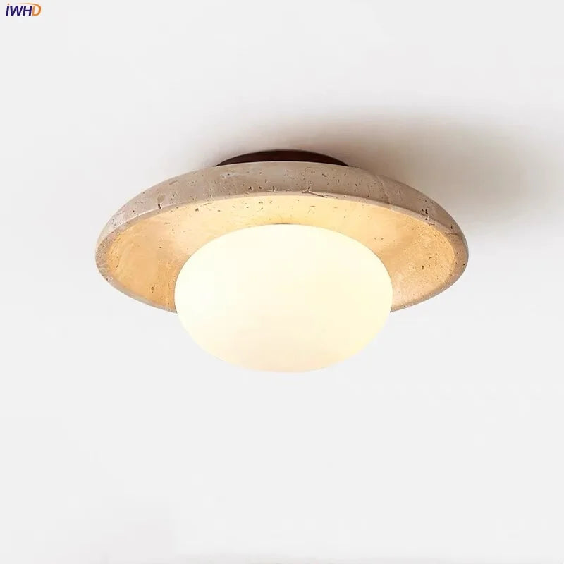 Glass Ball LED Ceiling Light, Japan Style, Yellow Travertine, Restaurant Reading Décor