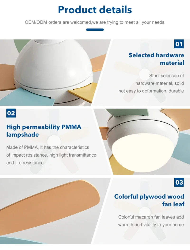 Kids Ceiling Fan with Light and Remote Control, 3-Speed, 5-Blade Helicopter Design