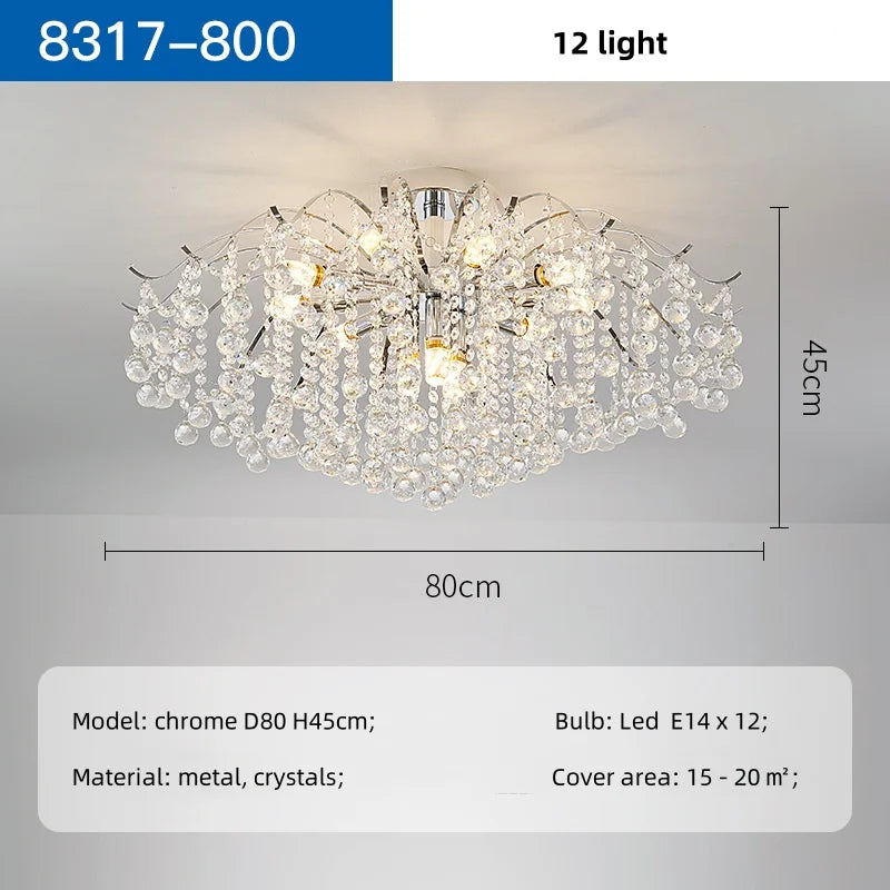 Chrome LED Ceiling Lights E14 Chandelier for Living Room Home Decor