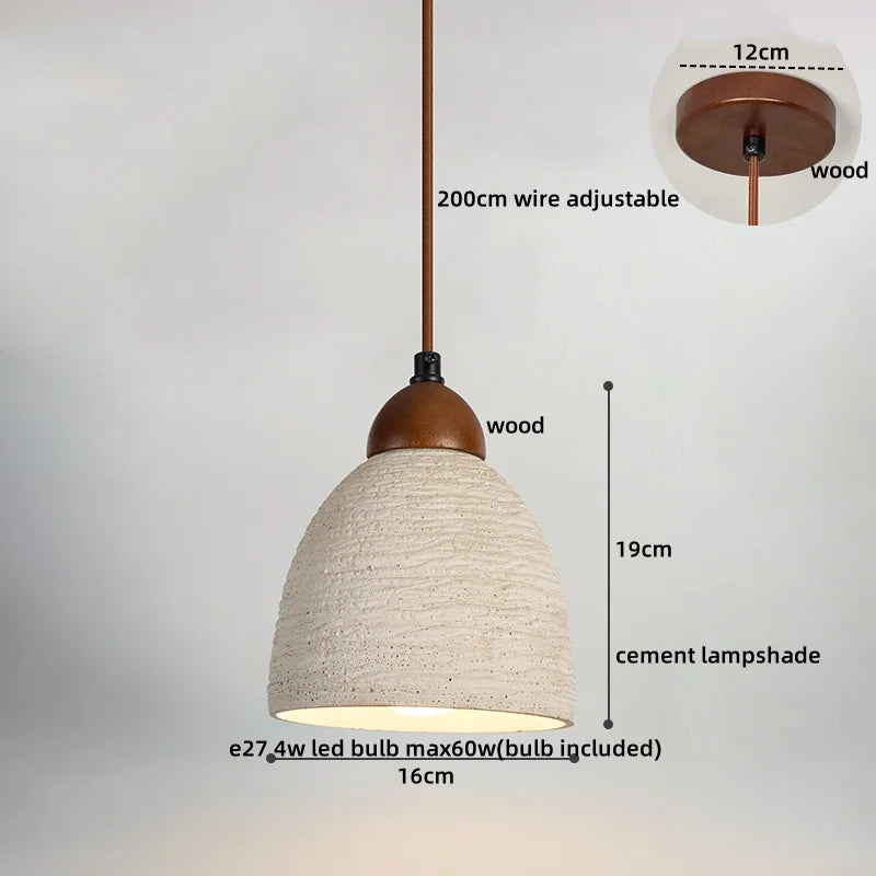 Wood Cement Pendant Light Fixture Adjustable LED Modern Nordic Hang Lamp