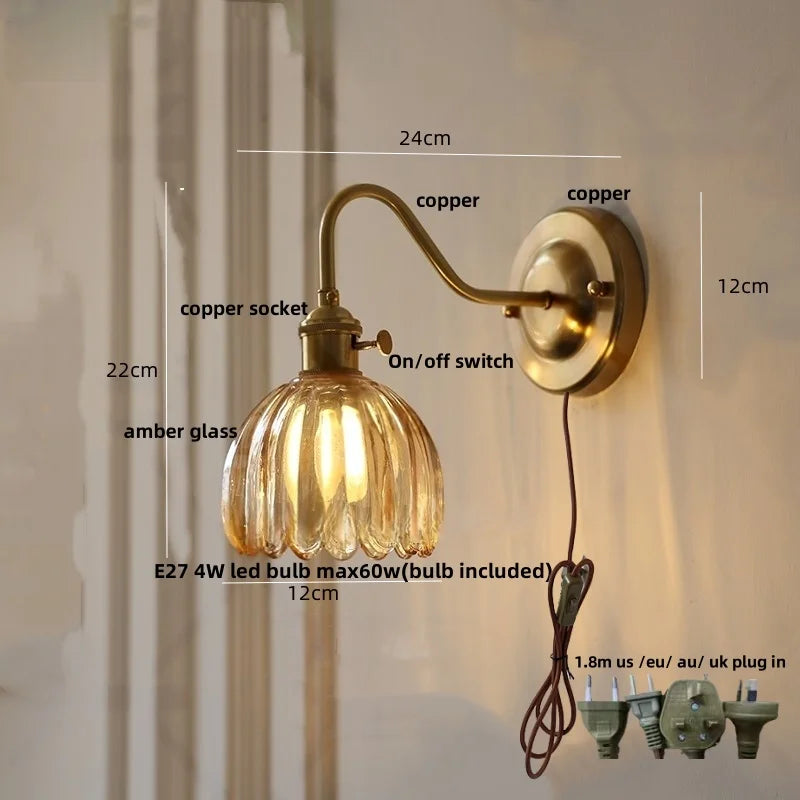 Glass Copper Knob Switch LED Wall Sconce - Modern Nordic Design