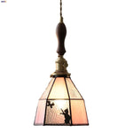 Afralia™ Tiffany Glass LED Pendant Lamp with Walnut Knob Switch
