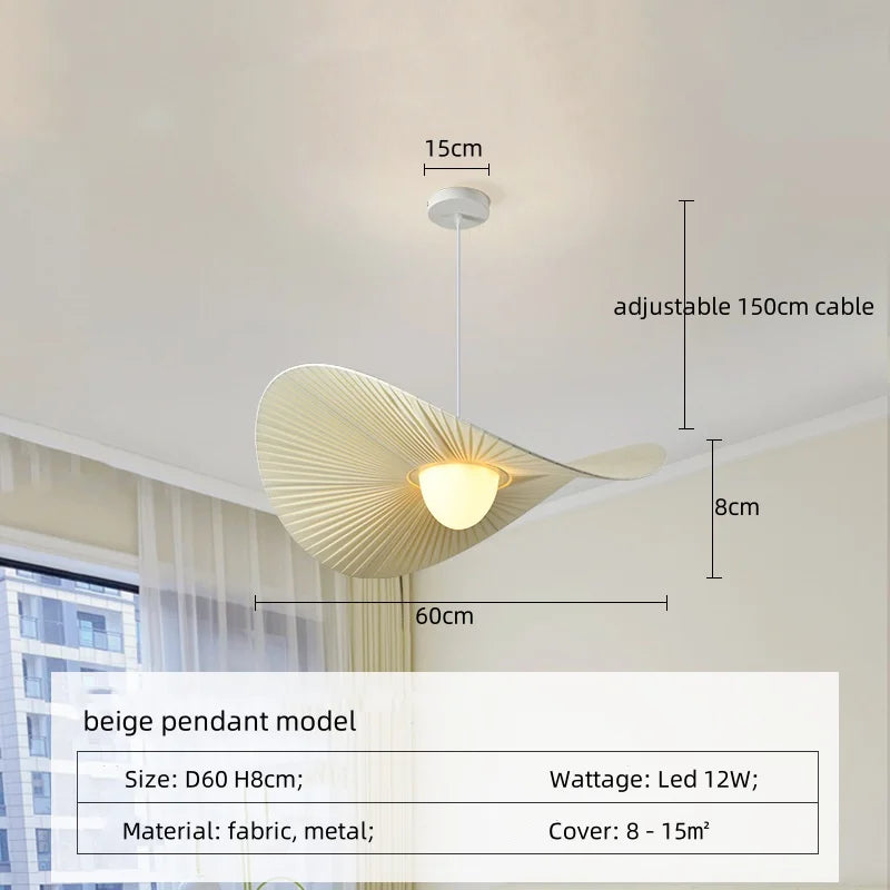 Nordic Beige Pleated Fabric LED Pendant Lights: Stylish Bar Droplight for Dining Room
