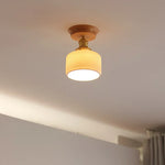 White Ceramic LED Ceiling Light with Wood Canopy for Kitchen and Living Room