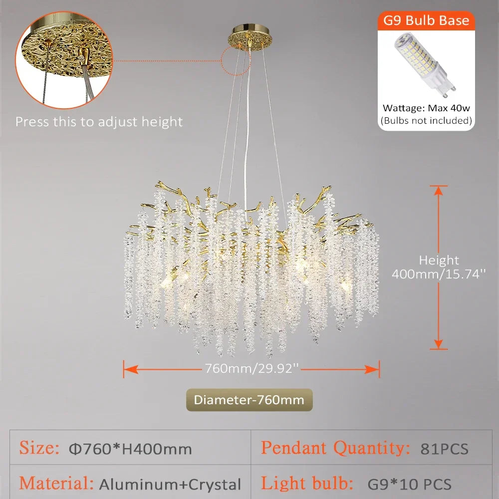 Crystal Tassel Chandelier Luxury Pendant for Home, Living Room, Dining Room, Hotel Hall