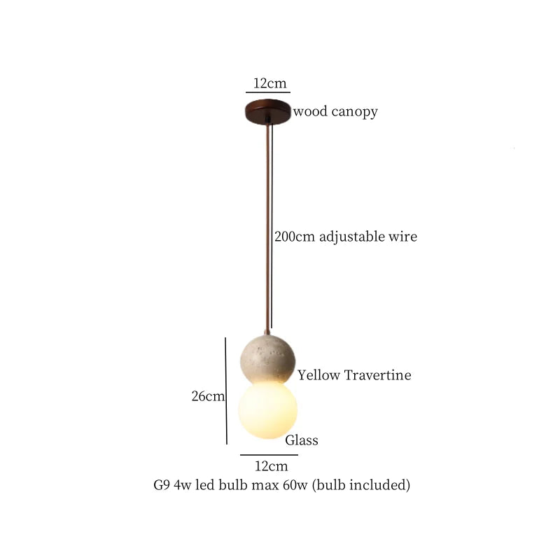 Afralia™ Glass Ball LED Pendant Lamps Vintage Yellow Travertine Hanging Light