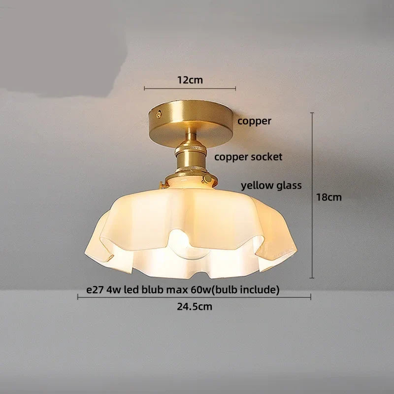 Amber Glass Ceiling Lamp Wood Nordic Modern Bedroom Bathroom Light